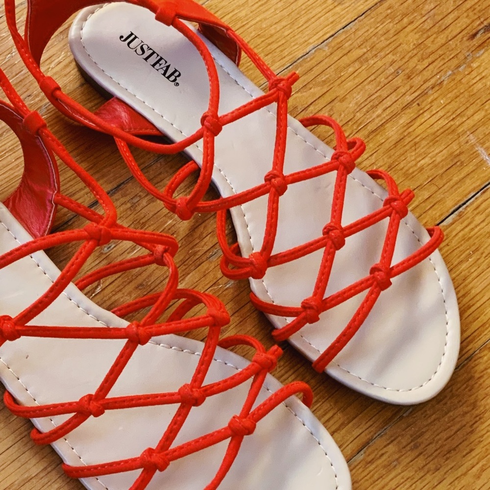 Red Net Lace Up Summer Sandals